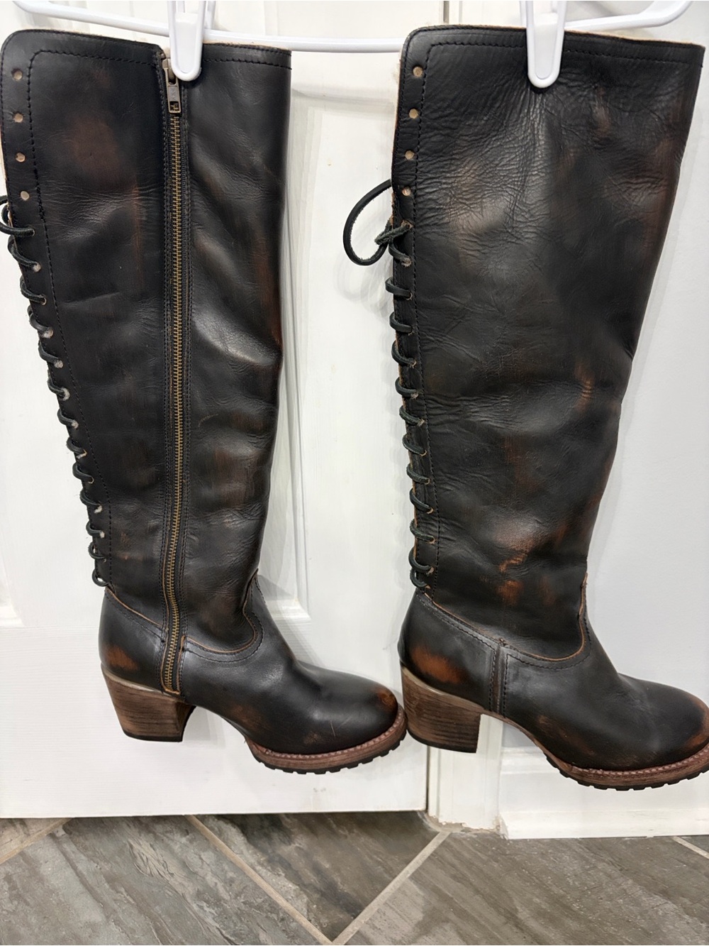Freebird by Steven Black Lace-Up Knee Boots with Cream Shearling Cuff. OBO!
